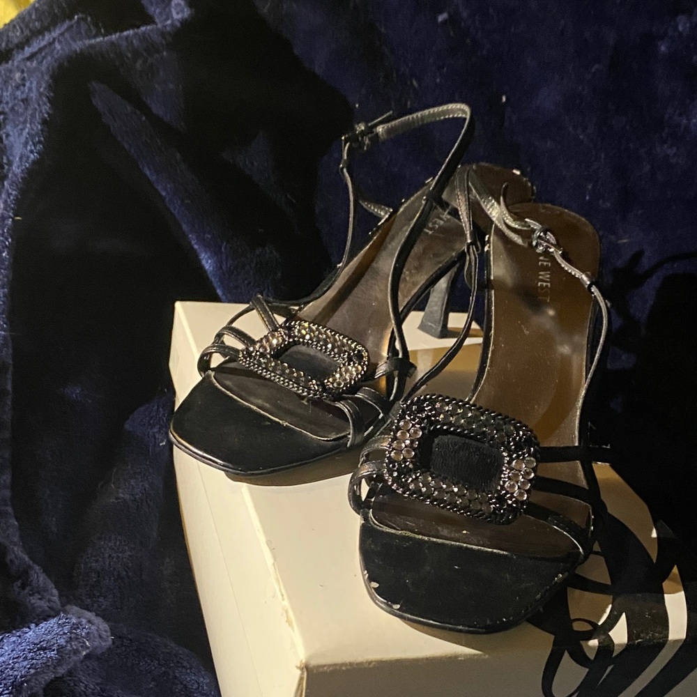 Nine West Black Heels with Embellished Buckle